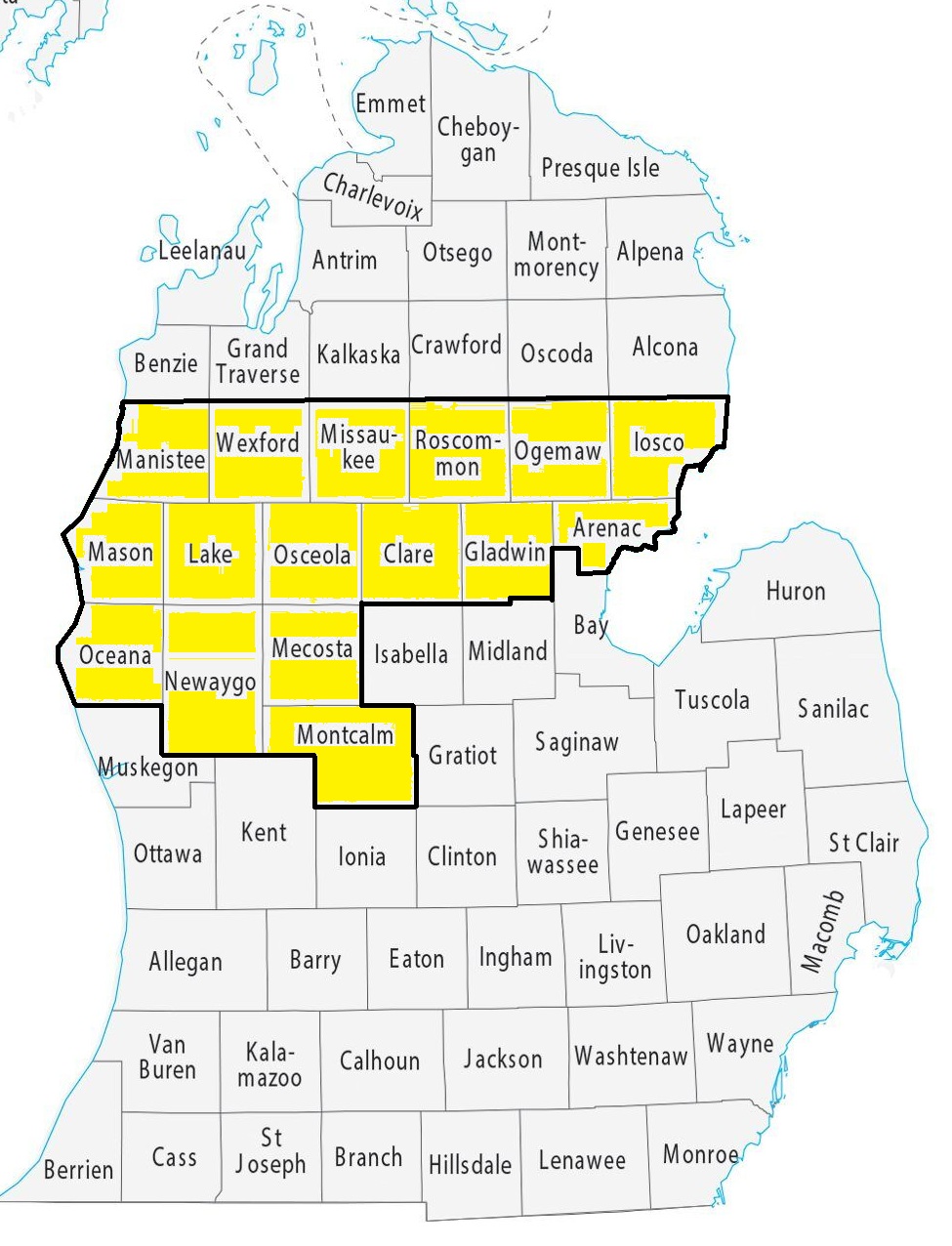 Superior Auto Equipment 16-county service territory — northern and central Michigan